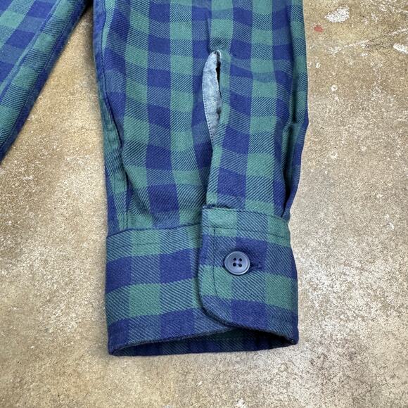 J. Crew Flannel Shirt Men’s Small Green Navy Blue Heavyweight Long Sleeve - Picture 5 of 10